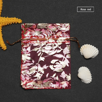 50 τμχ Τσάντες δώρου Rose Design Organza 7*9/9*12/11*16/13*18cm Σκουλαρίκια Τσάντα Μπομπονιέρα Γάμου Τσάντα Μπομπονιέρες Κοσμήματα Θήκες συσκευασίας