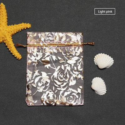 50 τμχ Τσάντες δώρου Rose Design Organza 7*9/9*12/11*16/13*18cm Σκουλαρίκια Τσάντα Μπομπονιέρα Γάμου Τσάντα Μπομπονιέρες Κοσμήματα Θήκες συσκευασίας