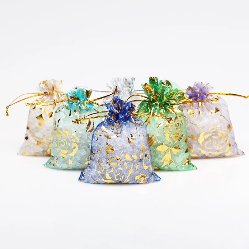 50 τμχ Τσάντες δώρου Rose Design Organza 7*9/9*12/11*16/13*18cm Σκουλαρίκια Τσάντα Μπομπονιέρα Γάμου Τσάντα Μπομπονιέρες Κοσμήματα Θήκες συσκευασίας