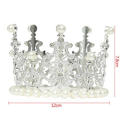S/M perlų karūnos torto dekoratyvinis tiaras krištolo perlų princesės tortas aukso/sidabro spalvos papuošalai Vestuvių gimtadienio torto puošmena
