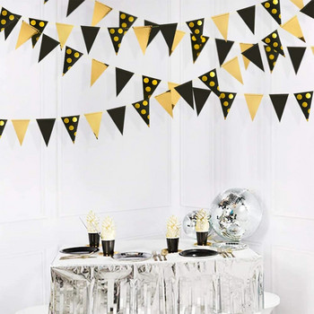 Μαύρο χρυσό αλουμινόχαρτο πουά πανό χαρτί Τρίγωνες σημαίες με κουφώματα γιρλάντα για διακοσμήσεις για πάρτι γενεθλίων για μωρά γάμου