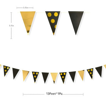 Μαύρο χρυσό αλουμινόχαρτο πουά πανό χαρτί Τρίγωνες σημαίες με κουφώματα γιρλάντα για διακοσμήσεις για πάρτι γενεθλίων για μωρά γάμου