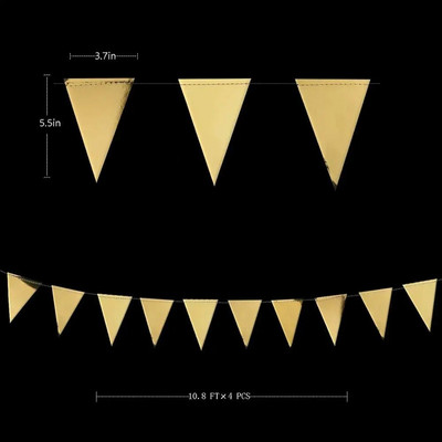 Μαύρο χρυσό αλουμινόχαρτο πουά πανό χαρτί Τρίγωνες σημαίες με κουφώματα γιρλάντα για διακοσμήσεις για πάρτι γενεθλίων για μωρά γάμου