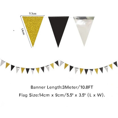 Μαύρο χρυσό αλουμινόχαρτο πουά πανό χαρτί Τρίγωνες σημαίες με κουφώματα γιρλάντα για διακοσμήσεις για πάρτι γενεθλίων για μωρά γάμου