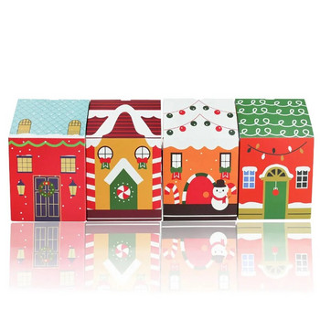 4бр. Кутия за бонбони във формата на коледна къща Карикатура Весела Коледа Опаковка за подаръци Шоколадова кутия Navidad 2024 Новогодишно парти Детски подаръци