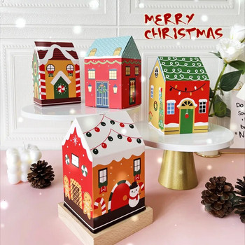 4бр. Кутия за бонбони във формата на коледна къща Карикатура Весела Коледа Опаковка за подаръци Шоколадова кутия Navidad 2024 Новогодишно парти Детски подаръци