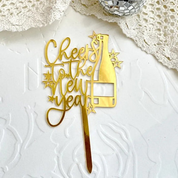 2024 Happy New Year Party Cake Toppers Χρυσό Ακρυλικό Καλά Χριστουγεννιάτικο κέικ Topper για οικογενειακή διακόσμηση επιδόρπιου Πρωτοχρονιάς