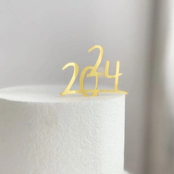 2024 Happy New Year Party Cake Toppers Χρυσό Ακρυλικό Καλά Χριστουγεννιάτικο κέικ Topper για οικογενειακή διακόσμηση επιδόρπιου Πρωτοχρονιάς