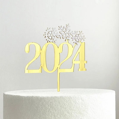 2024 Happy New Year Party Cake Toppers Χρυσό Ακρυλικό Καλά Χριστουγεννιάτικο κέικ Topper για οικογενειακή διακόσμηση επιδόρπιου Πρωτοχρονιάς
