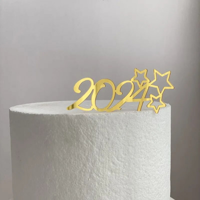2024 Happy New Year Party Cake Toppers Χρυσό Ακρυλικό Καλά Χριστουγεννιάτικο κέικ Topper για οικογενειακή διακόσμηση επιδόρπιου Πρωτοχρονιάς