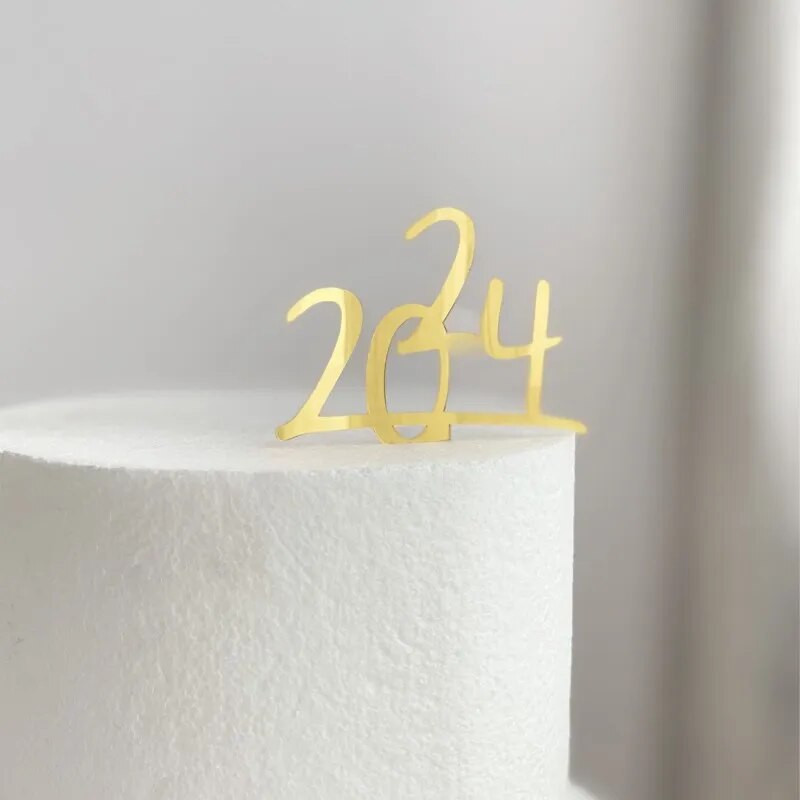 2024 Happy New Year Party Cake Toppers Χρυσό Ακρυλικό Καλά Χριστουγεννιάτικο κέικ Topper για οικογενειακή διακόσμηση επιδόρπιου Πρωτοχρονιάς