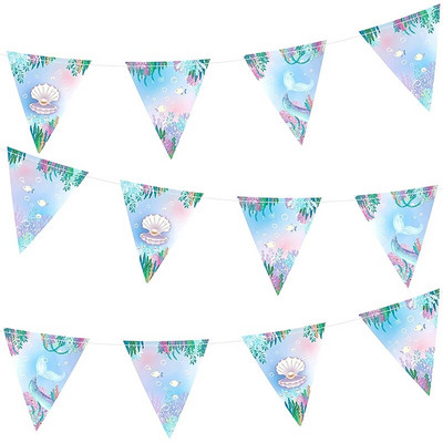 Γιρλάντα 14 Ft Mermaid Party Decor Triangle Flag Garland for Under The Sea Little Mermaid Let`s Be Mermaid Party Κρεμαστή διακόσμηση