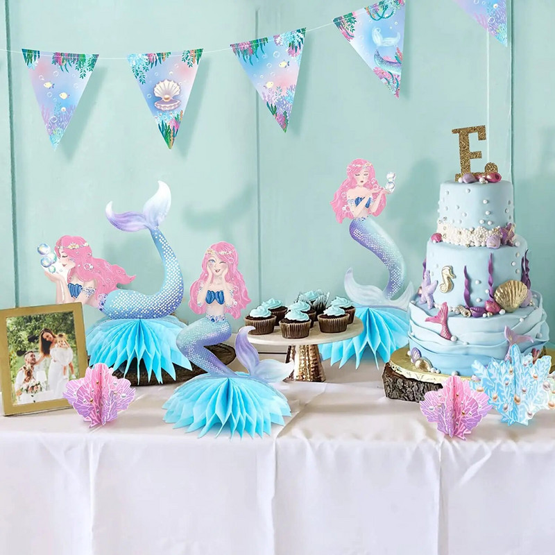 Γιρλάντα 14 Ft Mermaid Party Decor Triangle Flag Garland for Under The Sea Little Mermaid Let`s Be Mermaid Party Κρεμαστή διακόσμηση