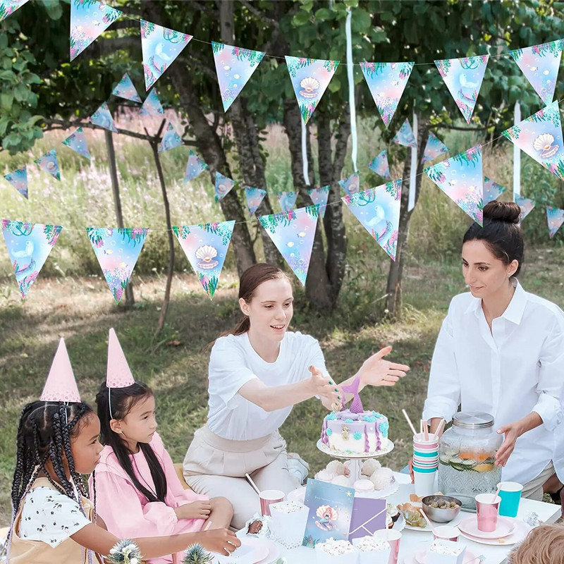 Γιρλάντα 14 Ft Mermaid Party Decor Triangle Flag Garland for Under The Sea Little Mermaid Let`s Be Mermaid Party Κρεμαστή διακόσμηση