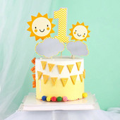 1 Year Number Happy Birthday Cake Topper Sun Clouds Διακόσμηση Cake Party Boy or girl Baby Shower Kids Toppers for Cupcakes