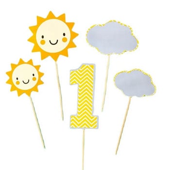 1 Year Number Happy Birthday Cake Topper Sun Clouds Διακόσμηση Cake Party Boy or girl Baby Shower Kids Toppers for Cupcakes