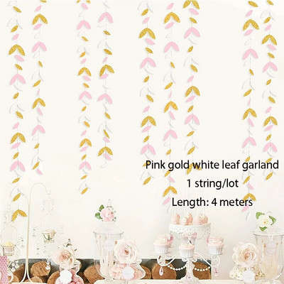 Πανό 10 ποδών από ροζ λευκό χρυσό τρίγωνο γιρλάντα με σημαίες για πάρτι γενεθλίων γάμου και διακόσμηση σπιτιού