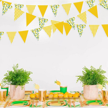 Κίτρινο καρό φλοράλ λεμόνι Πανό Κρεμαστό χαρτί Τρίγωνο Γιρλάντες Streamers Νυφικό Baby Shower Lemon Διακόσμηση πάρτι γενεθλίων