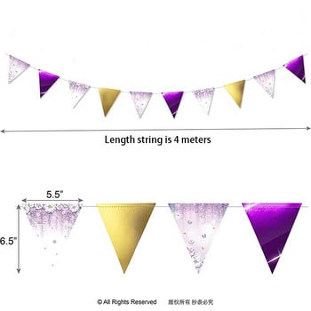 Χρυσό μωβ Λευκό Λεβάντα Πανό Γαμήλιο πάρτι Διακοσμήσεις με σημαία από χαρτί για κορίτσια Μπάνερ γενεθλίων γιρλάντα σκηνικό Streamer διακόσμηση