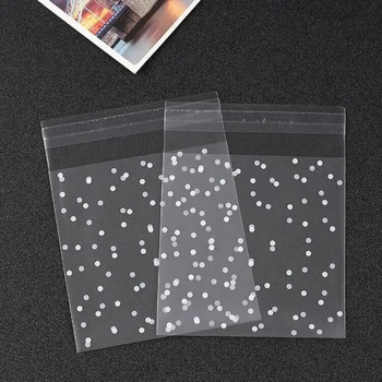 100 бр. Пластмасови прозрачни целофанови торбички Подаръчна торбичка с бонбони и бисквитки на точки със самозалепваща се торбичка „Направи си сам“ Целофанови торбички за парти