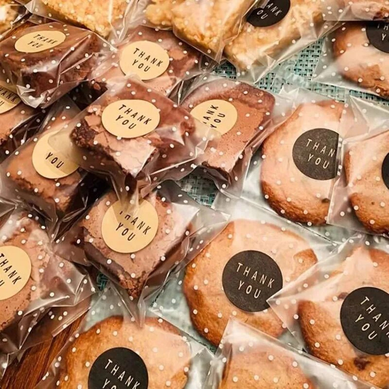 100 τμχ Πλαστικές διαφανείς τσάντες σελοφάν Τσάντα δώρου μπισκότων πουά με DIY αυτοκόλλητη θήκη Celofan τσάντες για πάρτι