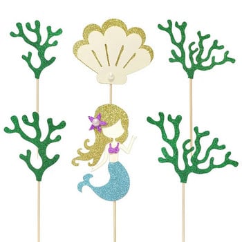 1 Σετ Mermaid Party Happy Birthday Cake Topper Cupcake Toppers Girl Baby Shower Little Mermaid Theme Birthday Party Decorations