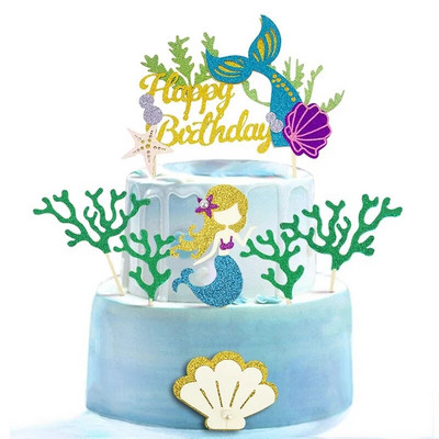 1 set de decorațiuni pentru tort de la mulți ani pentru petrecerea cu sirenă, decorațiuni pentru cupcake pentru fetiță, pentru baby shower, decorațiuni pentru petrecerea de aniversare cu temă de sirenă