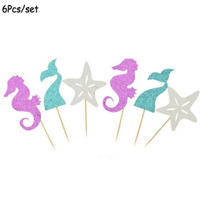 1 Σετ Mermaid Party Happy Birthday Cake Topper Cupcake Toppers Girl Baby Shower Little Mermaid Theme Birthday Party Decorations
