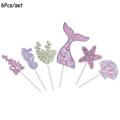 1 Σετ Mermaid Party Happy Birthday Cake Topper Cupcake Toppers Girl Baby Shower Little Mermaid Theme Birthday Party Decorations