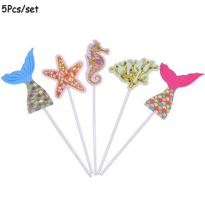 1 Σετ Mermaid Party Happy Birthday Cake Topper Cupcake Toppers Girl Baby Shower Little Mermaid Theme Birthday Party Decorations