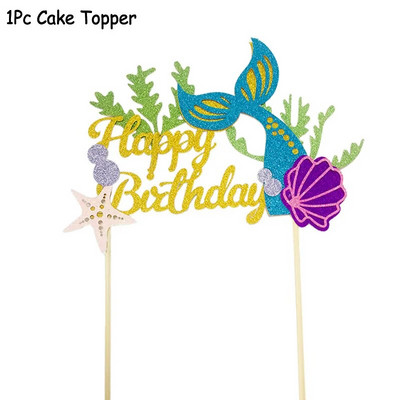 1 Σετ Mermaid Party Happy Birthday Cake Topper Cupcake Toppers Girl Baby Shower Little Mermaid Theme Birthday Party Decorations