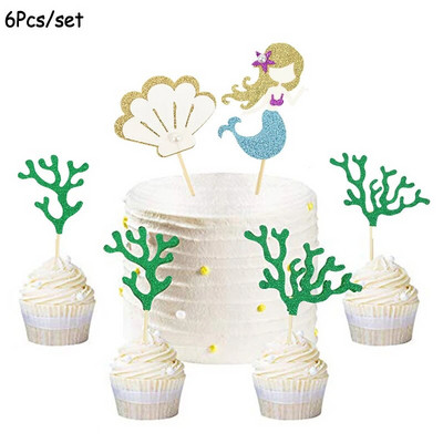 1 Σετ Mermaid Party Happy Birthday Cake Topper Cupcake Toppers Girl Baby Shower Little Mermaid Theme Birthday Party Decorations