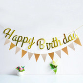 Happy Birthday Rose Gold Paper Banner Garland 1st Baby Shower Bunting Garland Flag Kid Birthday Party Decoration Supplies