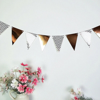 Happy Birthday Rose Gold Paper Banner Garland 1st Baby Shower Bunting Garland Flag Kid Birthday Party Decoration Supplies