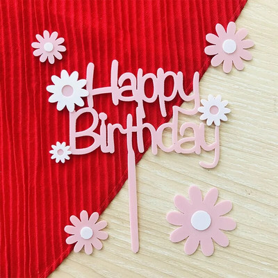 Daisy Flower Happy Birthday Cake Topper Ακρυλικό Χρώμα Λουλούδια Επιστολόχαρτο κέικ Ένθετα Baby Shower Birthday Party Cake Decor