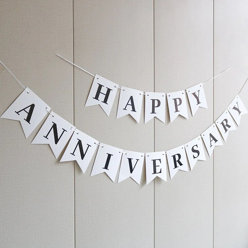 Πανό Happy Anniversary Λευκό πανό για προμήθειες στολισμού πάρτι επετείου γάμου