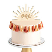 INS Cake Decorations Supplies Wooden Sun One Year Old Cake Topper for Baby 1 Year Old Anniversary Baby Shower Topper