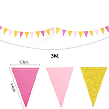 3M многоцветни розови и сини хартиени триъгълни гирлянди, банери, завеси за момиче, момче, бебешко парти, парти за рожден ден, висяща декорация на стая