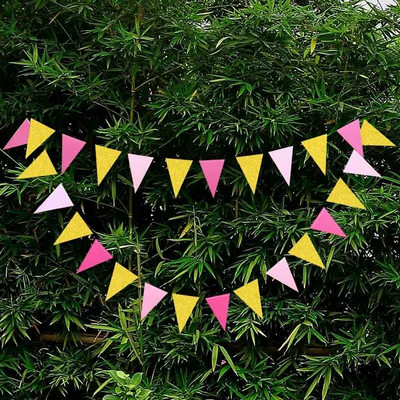 3M Daugiaspalvis rožinis mėlynas popierinis trikampis girliandos reklamjuostės Užuolaidos mergaitei berniukui Kūdikių dušas Gimtadienio vakarėlis pakabinamas kambario dekoravimas