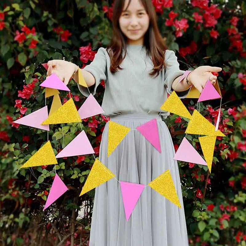 3M Daugiaspalvis rožinis mėlynas popierinis trikampis girliandos reklamjuostės Užuolaidos mergaitei berniukui Kūdikių dušas Gimtadienio vakarėlis pakabinamas kambario dekoravimas