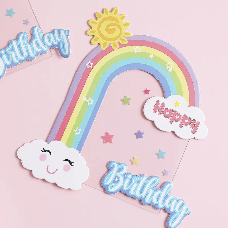 1 τμχ Διακοσμήσεις τούρτας PVC Rainbow Happy Birthday Cake Topper for Baby Shower Birthday Decoration Rainbow Unicorn Theme Birthday