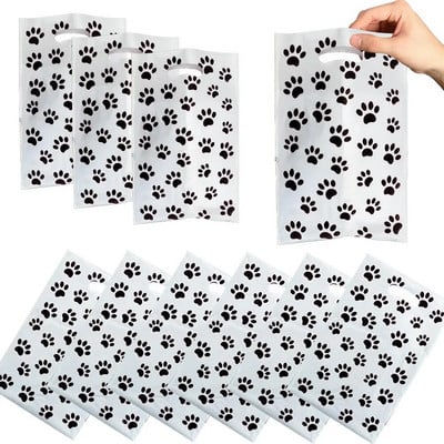 10 τεμ/30 τεμ. Ροζ στάμπα πόδι Τσάντες δώρου Αυτοκόλλητα πατημασιές Τσάντες καραμέλας γάτας για προμήθειες με θέμα τα κατοικίδια Διακόσμηση για πάρτι γενεθλίων για σκύλους γάτα