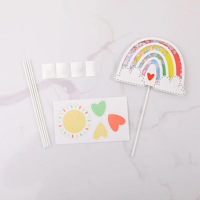 5 τμχ Creative Cartoon Sequins Heart Rainbow Cake Topper for Baby Shower Decorations Blingbling Confetti Happy Birthday Cake