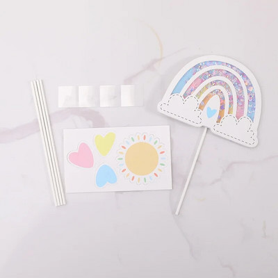 5 τμχ Creative Cartoon Sequins Heart Rainbow Cake Topper for Baby Shower Decorations Blingbling Confetti Happy Birthday Cake