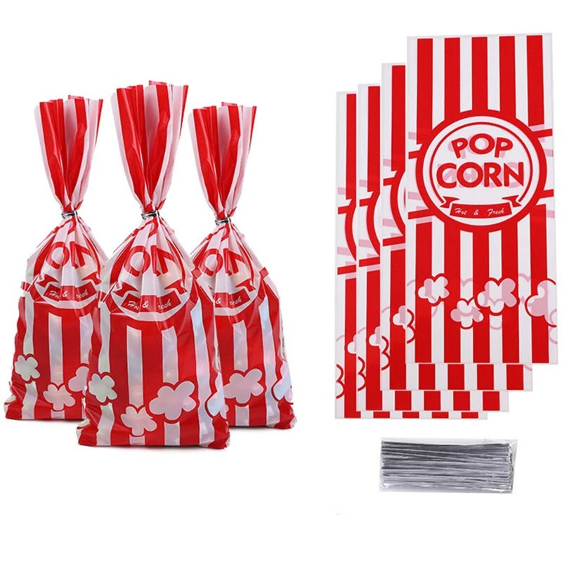 100 τμχ Κόκκινη κάθετη μπάρα Πλαστική σακούλα ποπ κορν Snow Crisp Nougat Biscuit Bread Toast Bag Casual Baked Good Bag