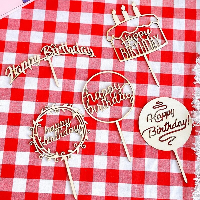 Ξύλινο διακοσμητικό τραπεζιού Happy Birthday Cake Toppers birthday Party Dessert