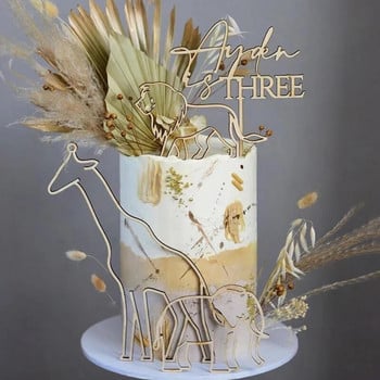 4Pcs Animal Theme Happy Birthday Acrylic Cake Topper Gold Giraffe Toppers Cake Toppers for Baby Birthday Party Cake Decoration