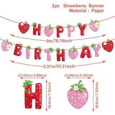 Πανό Strawberry Happy Birthday Banner Berry Sweet Girl για Παιδιά 1ο Καλοκαιρινό Strawberry Birthday Party Decoration Supplies