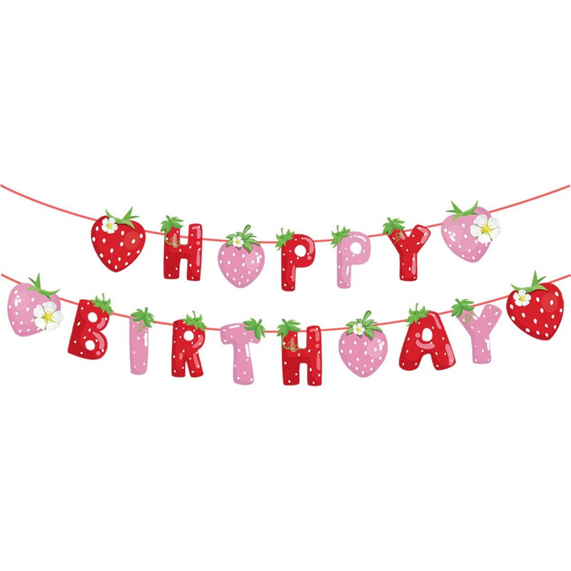 Πανό Strawberry Happy Birthday Banner Berry Sweet Girl για Παιδιά 1ο Καλοκαιρινό Strawberry Birthday Party Decoration Supplies