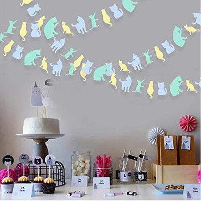 Drăguț Cățeluș Animal de companie Decor de cameră pentru casă Pisici de aniversare Câine Bannere din hârtie Ghirlande Tematica animalelor Bunting pentru petrecere Decoratiuni pentru baby shower